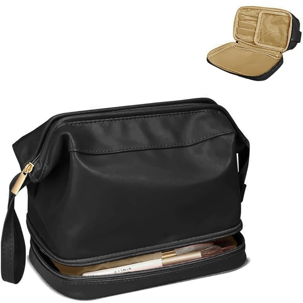 Elegant Black and Gold Toiletry Bag for Travel